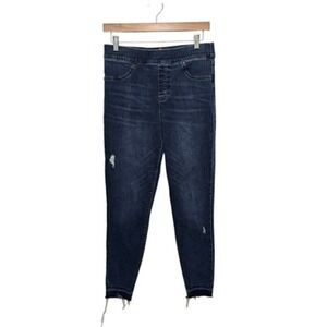 Spanx Jeans Womens Large Blue‎ Distressed Skinny Raw Hem Stretch Pull On Denim